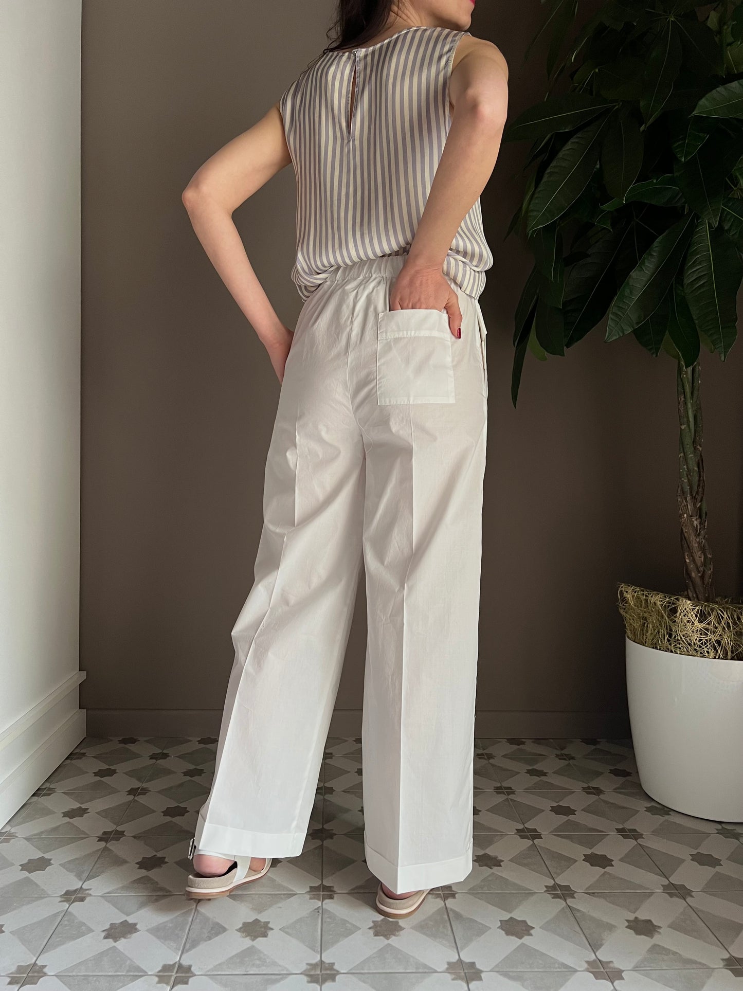 Pantalone in cotone bianco Solo Tre