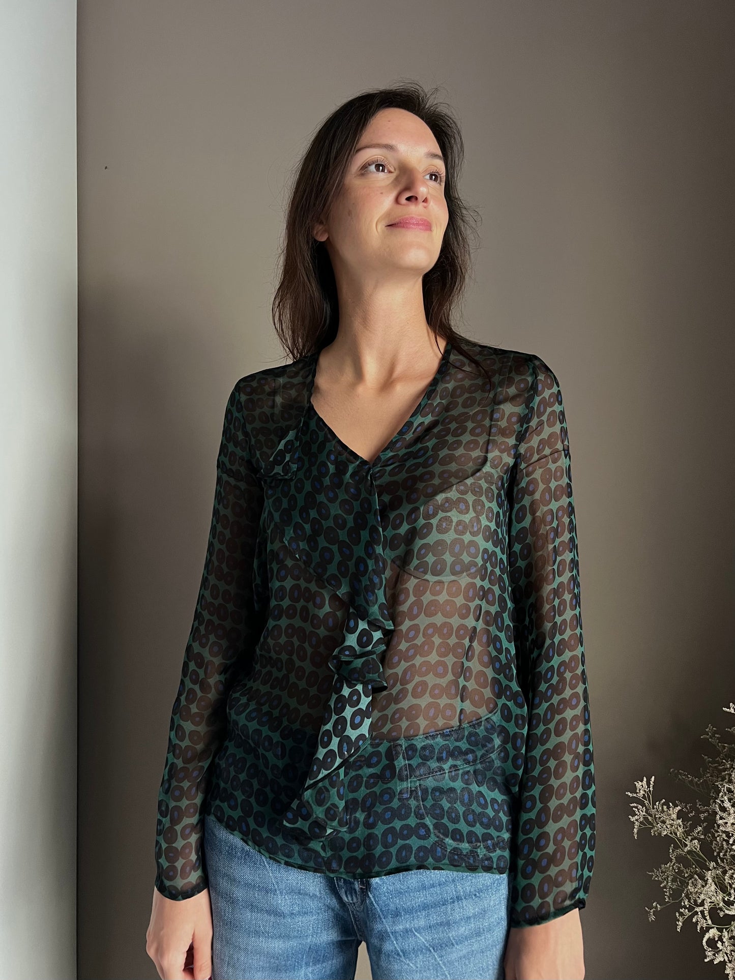 Camicia in viscosa e seta a pois