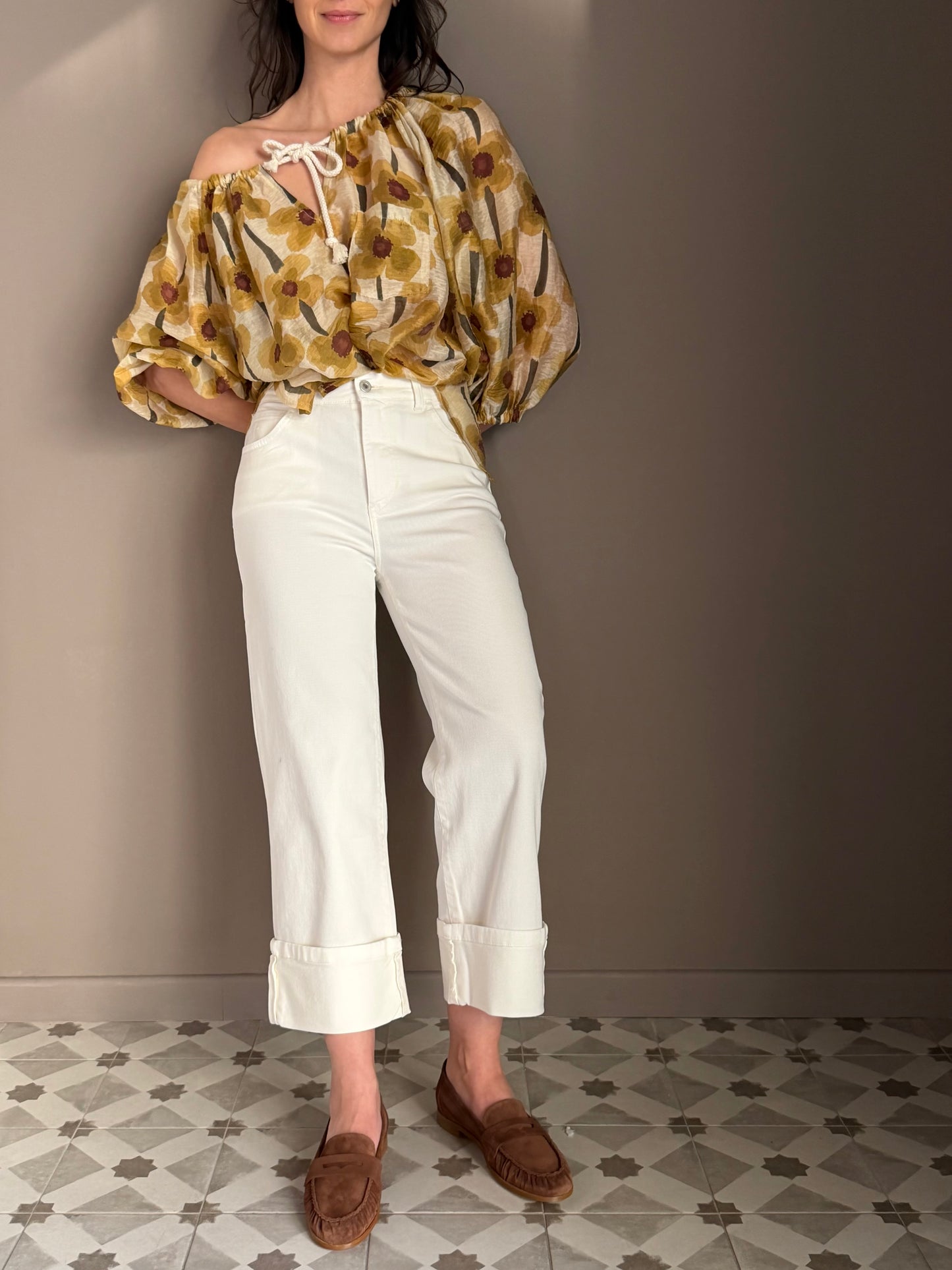 Pantalone straight in drill di cotone