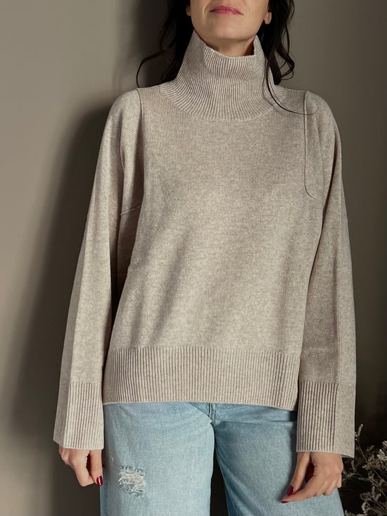 Maglia collo alto in lana e Cashemire beige