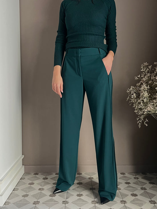 Pantalone a palazzo in crêpe fluid Deep Green