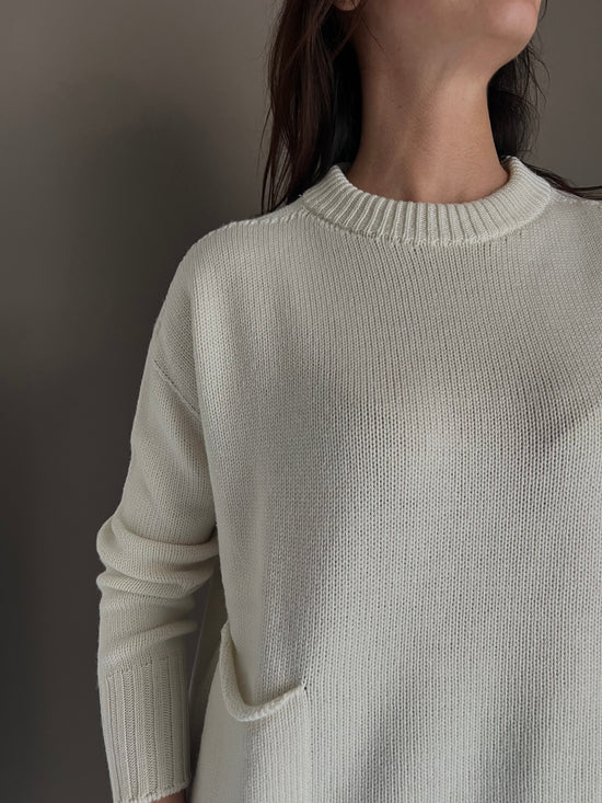 Maglia Oversize Solo Tre in Pura Lana Panna