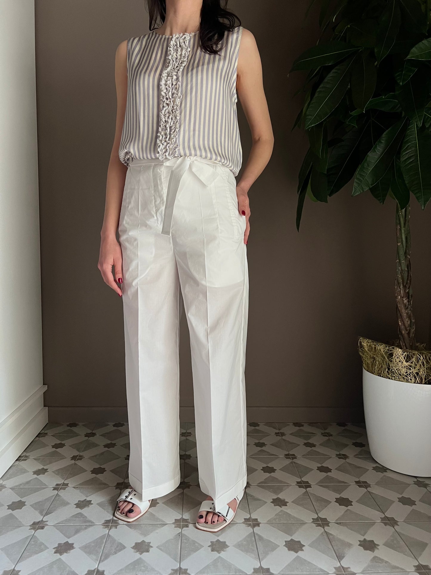 Pantalone in cotone bianco Solo Tre