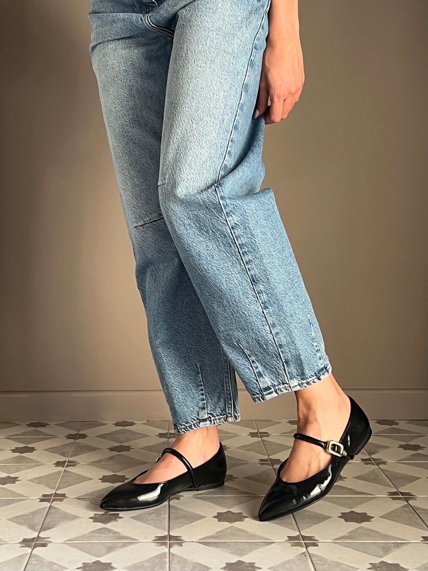 Pantalone denim vita bassa a baloon