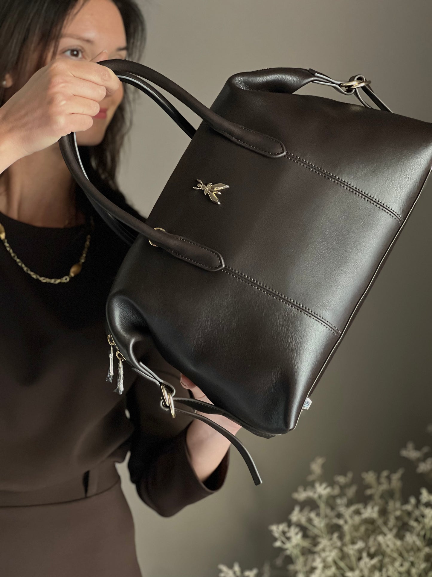 Borsa Bauletto  letto in pelle marrone