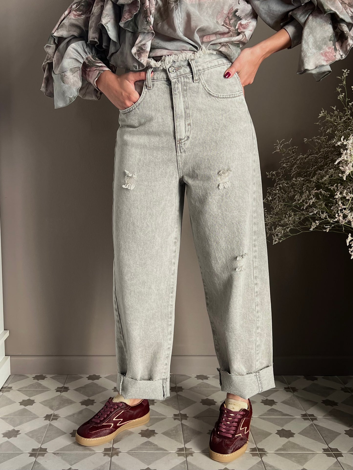 Pantalone jeans a baloon grigio