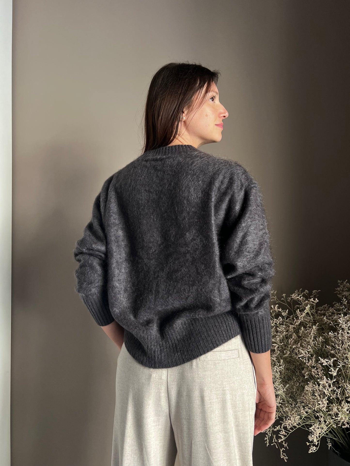Maglia girocollo in Yak e Cashemire antracite
