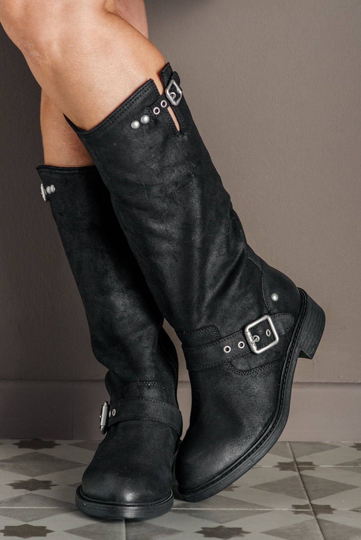 Biker Boots in pelle vintage nero-Ash
