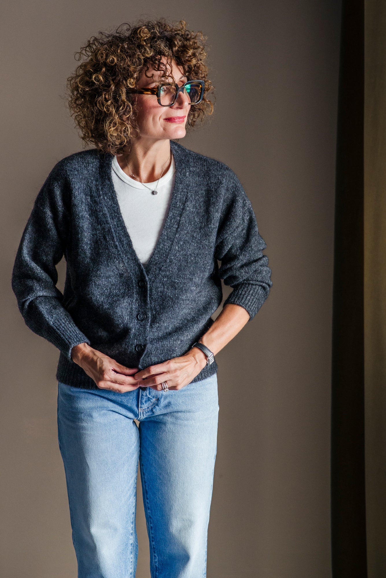Cardigan in misto alpaca grigio antracite