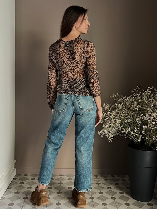 Camicia in viscosa e seta animalier