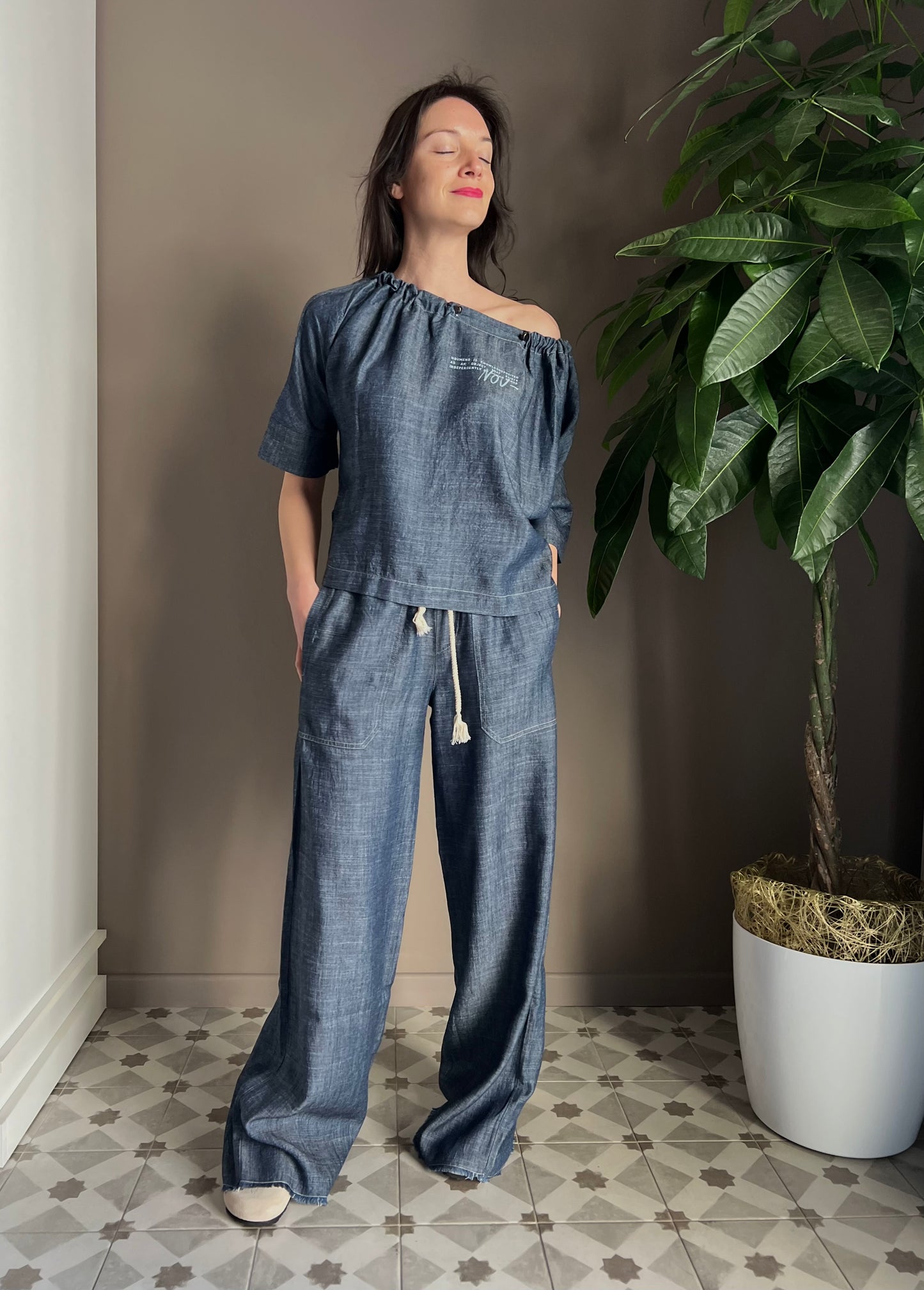 Pantalone palazzo in chambray