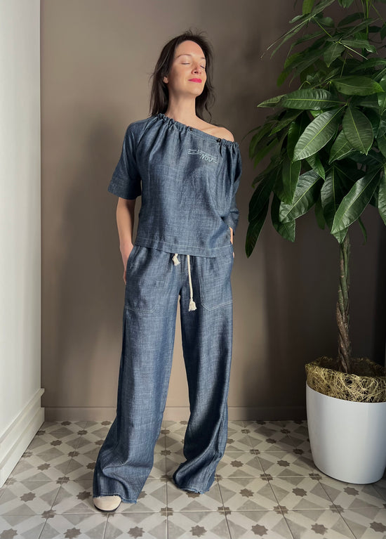 Pantalone palazzo in chambray