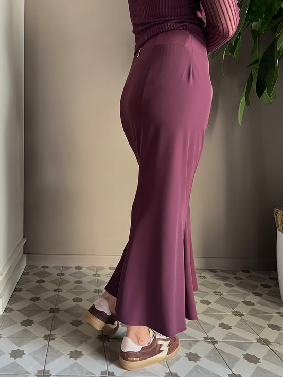 Gonna longuette in crepe purple red