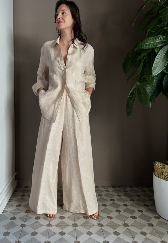 Camicia in lino linea maschile beige