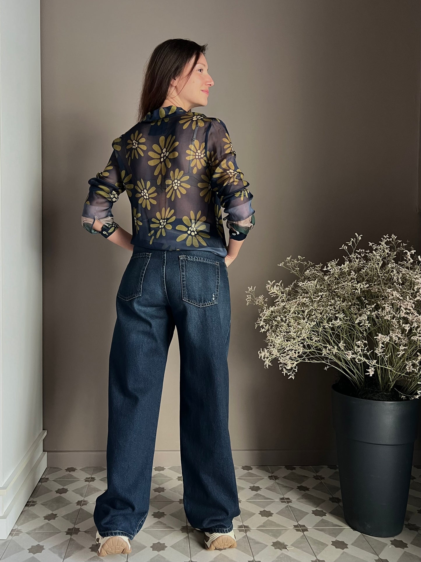 Camicia in fantasia floreale in seta e viscosa