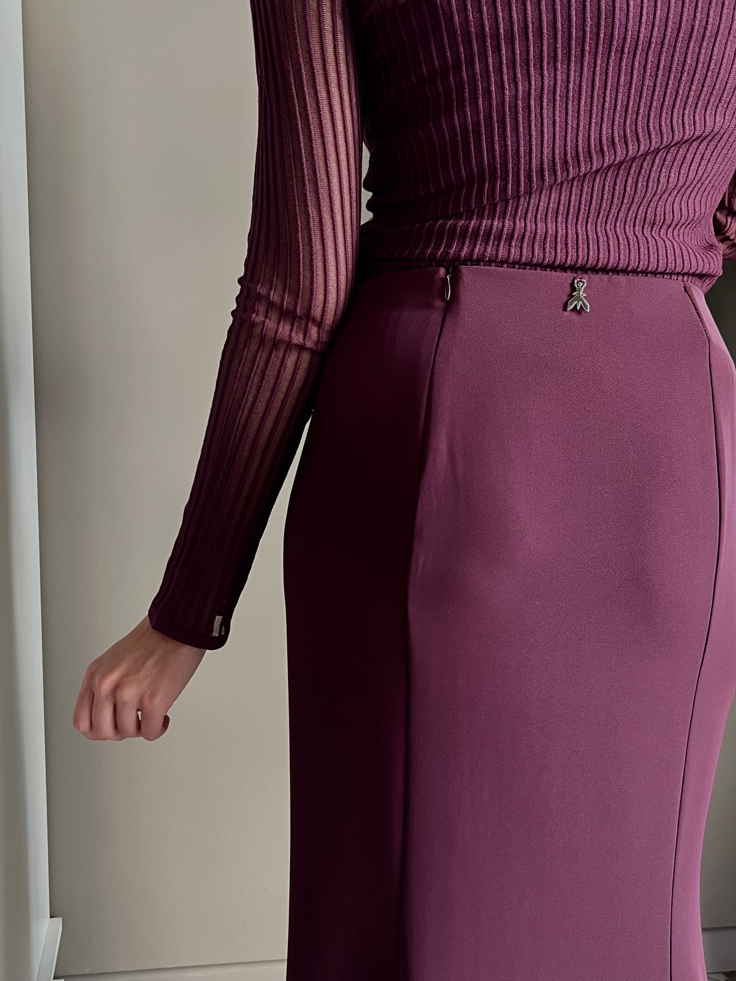 Gonna longuette in crepe purple red