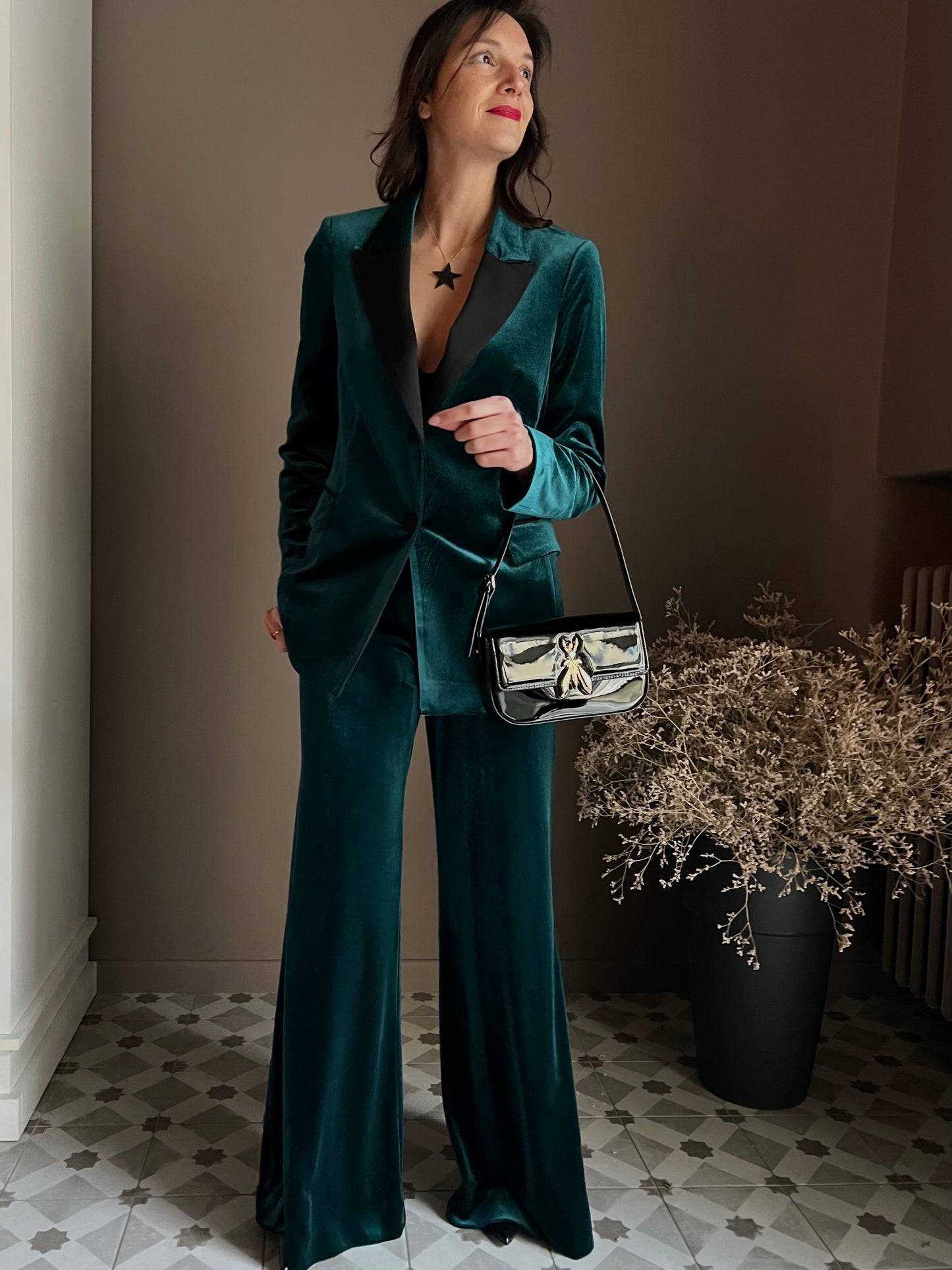 Giacca in velluto Gree con rever a contrasto