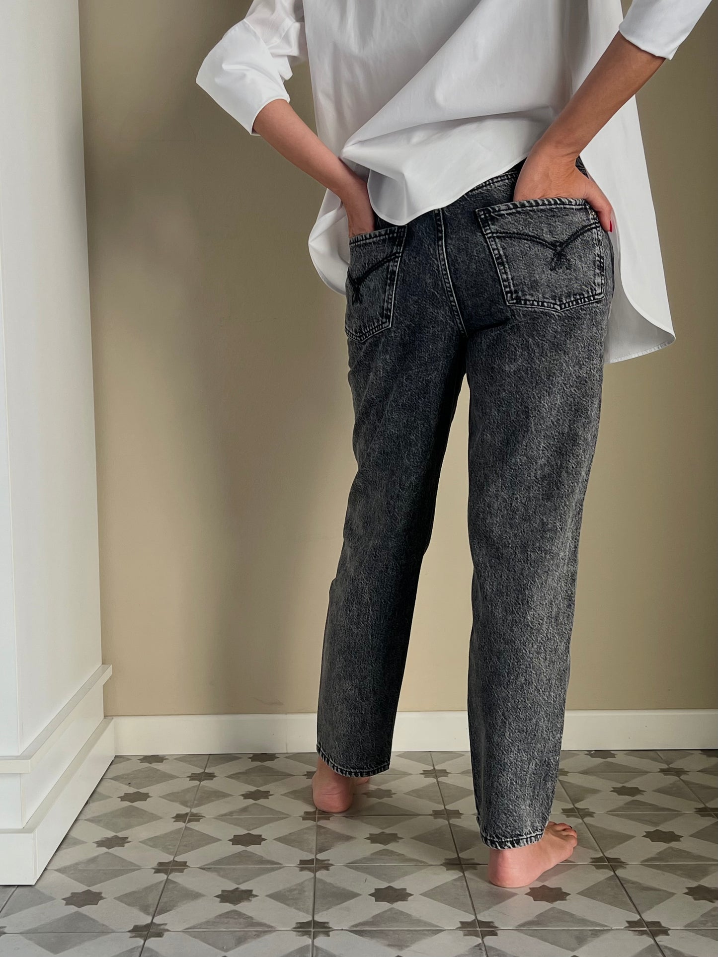 Pantalone denim vita alta