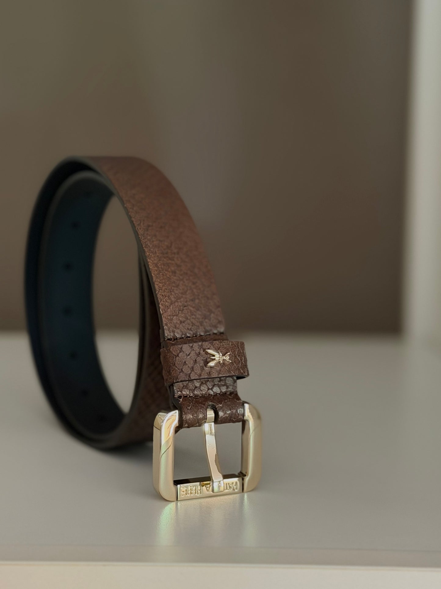 Cintura in pelle stampata Wood Brown