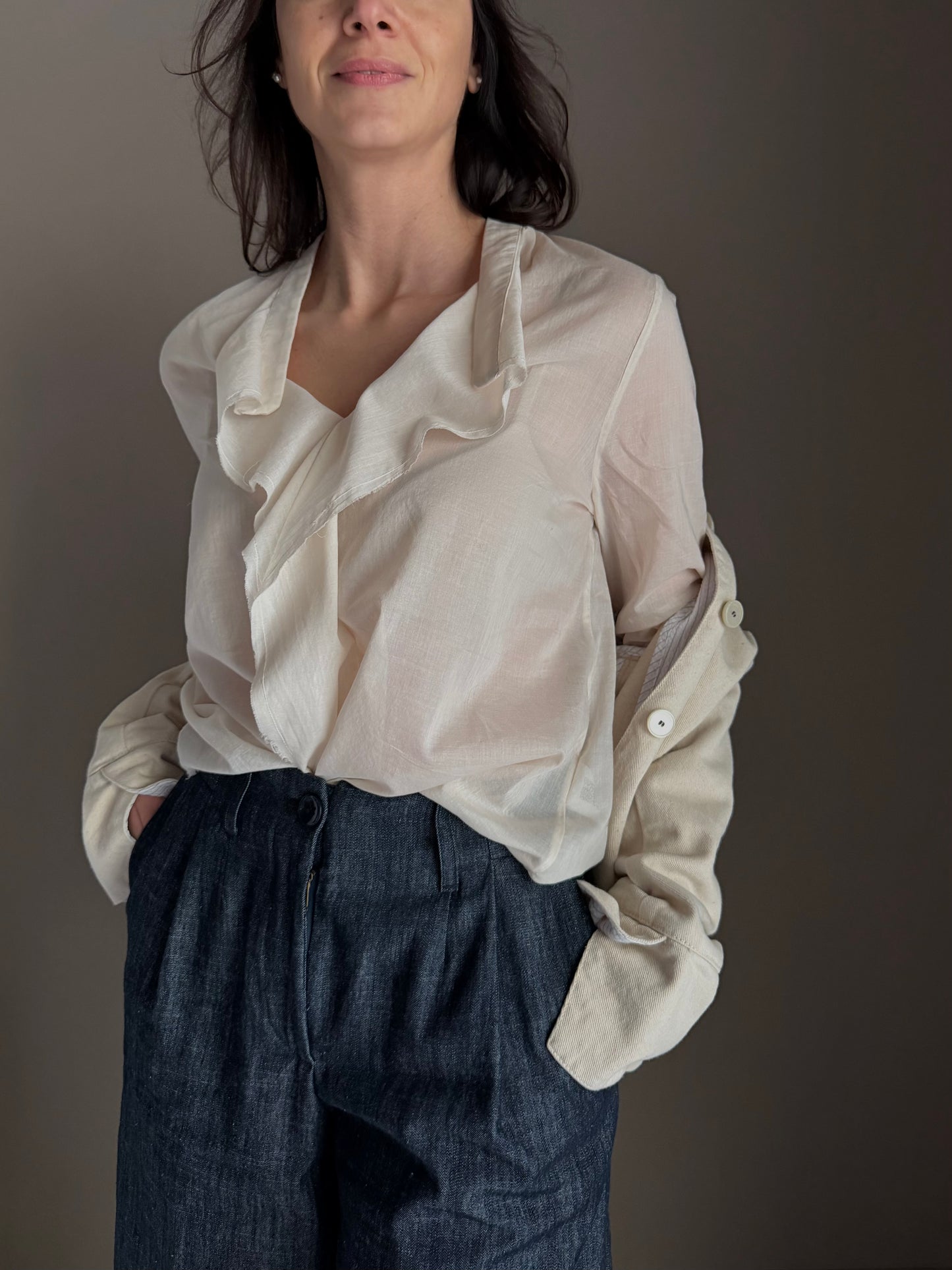 Blusa in cotone garzato con rouches