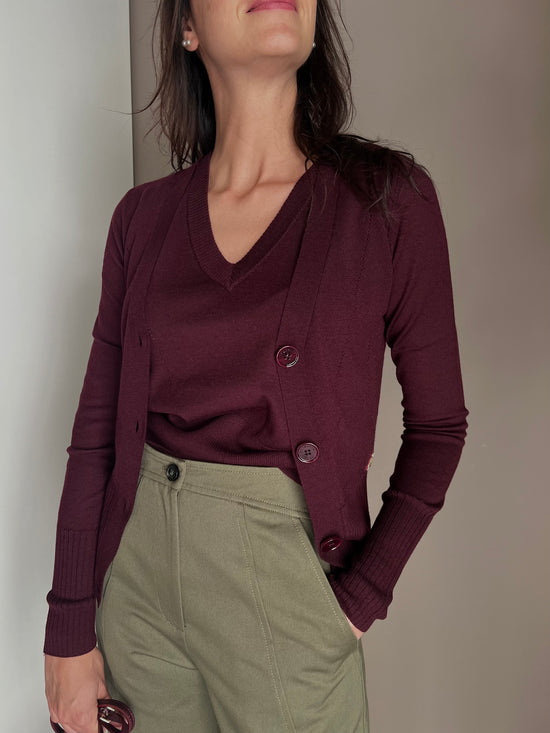 Cardigan in pura lana Patrizia Pepe Purple Red