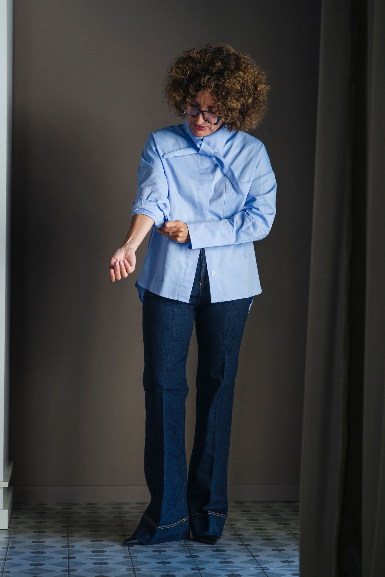 Camicia in cotone Oxford con collo scultoreo