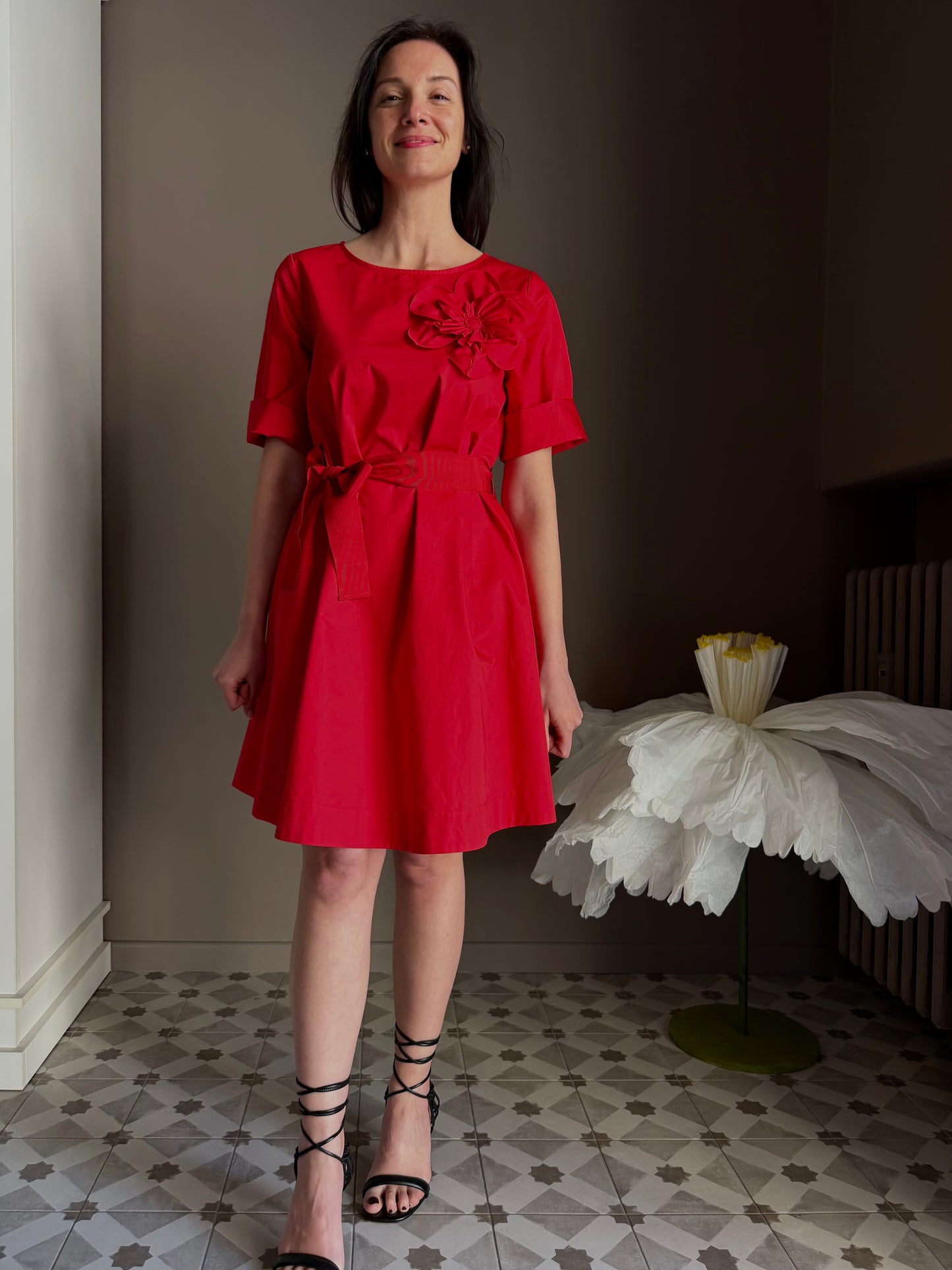 Abito Nenette rosso con fiore