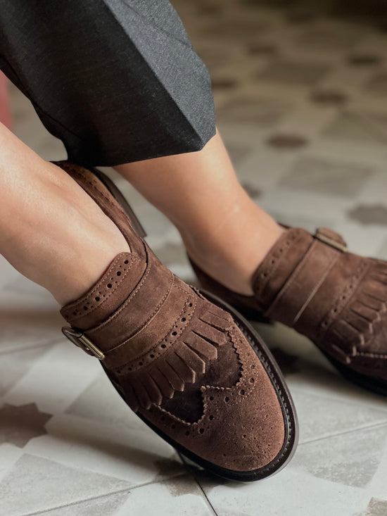 Mocassino Frangia e Fibbia Anna F. in Camoscio Marrone