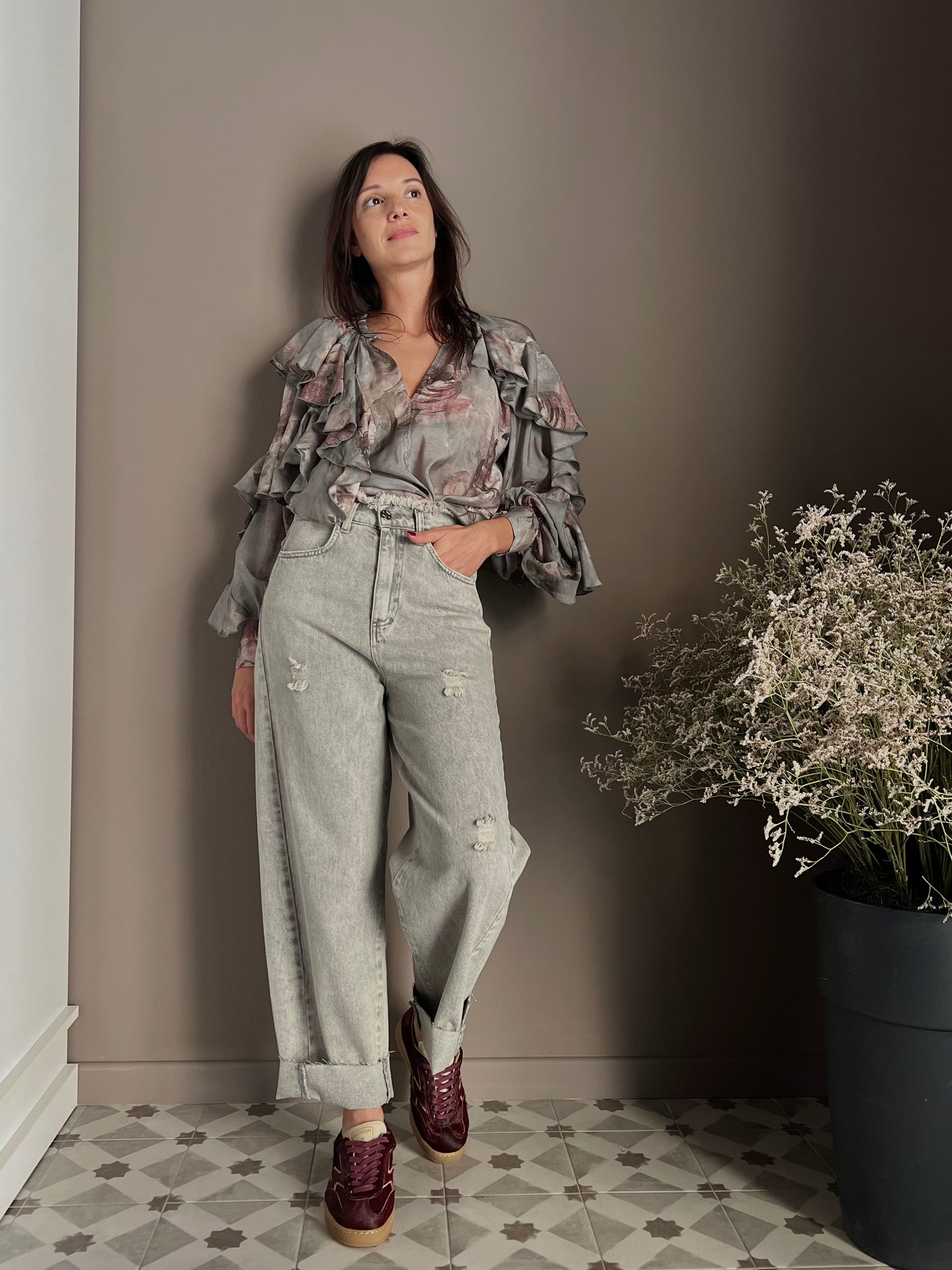Pantalone jeans a baloon grigio