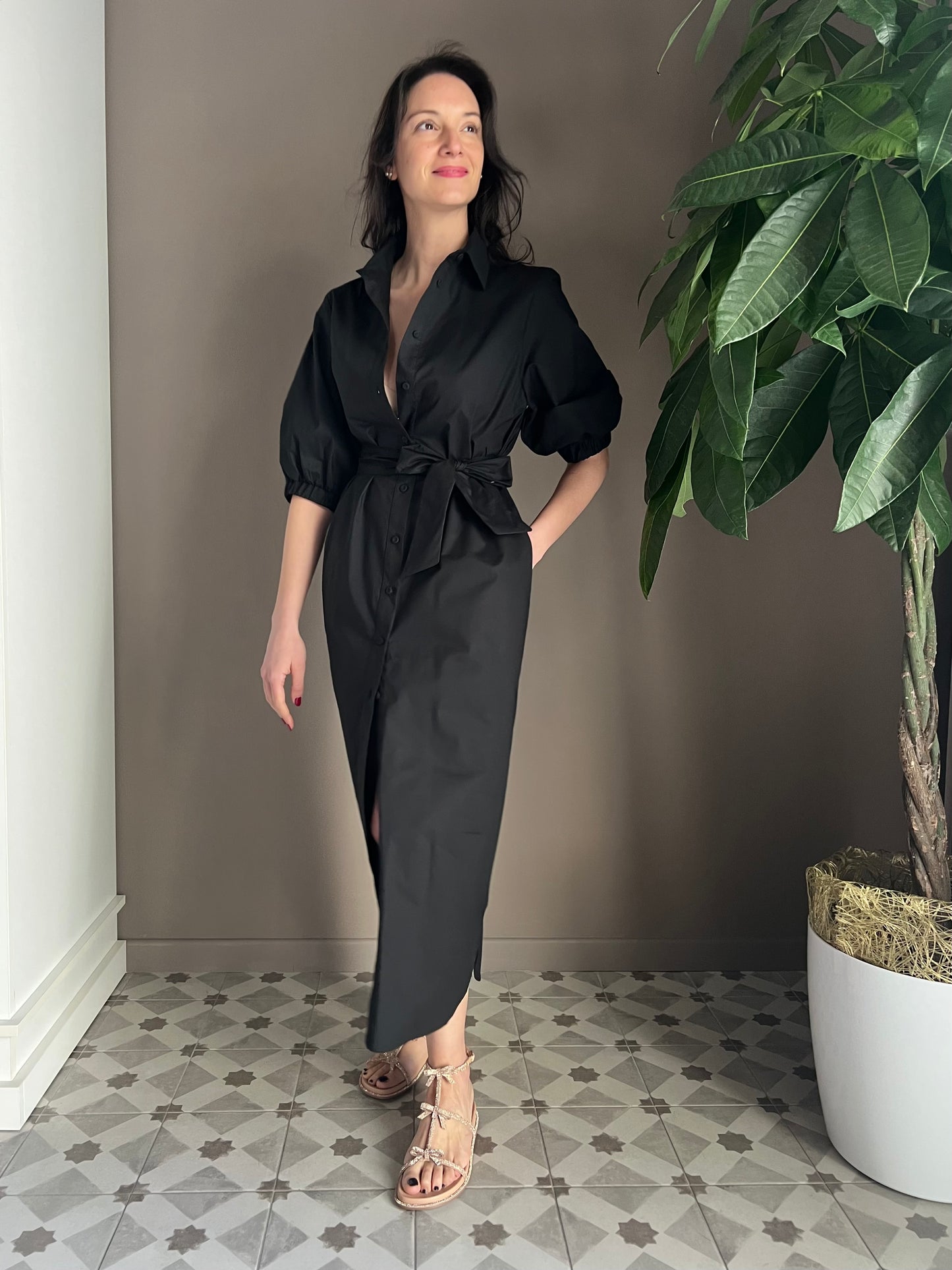 Abito chemisier in cotone nero