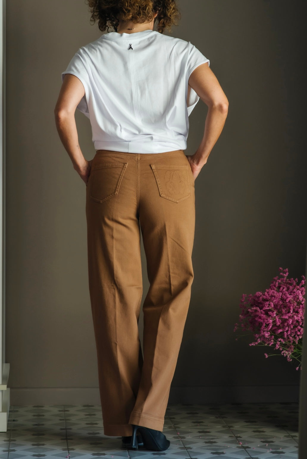 Pantalone in cotone gamba dritta tessuto Candiani