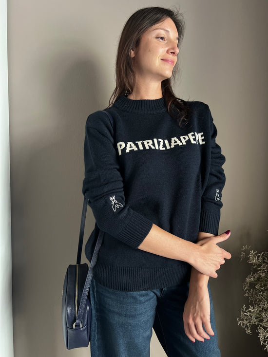 Maglia girocollo con logo blu
