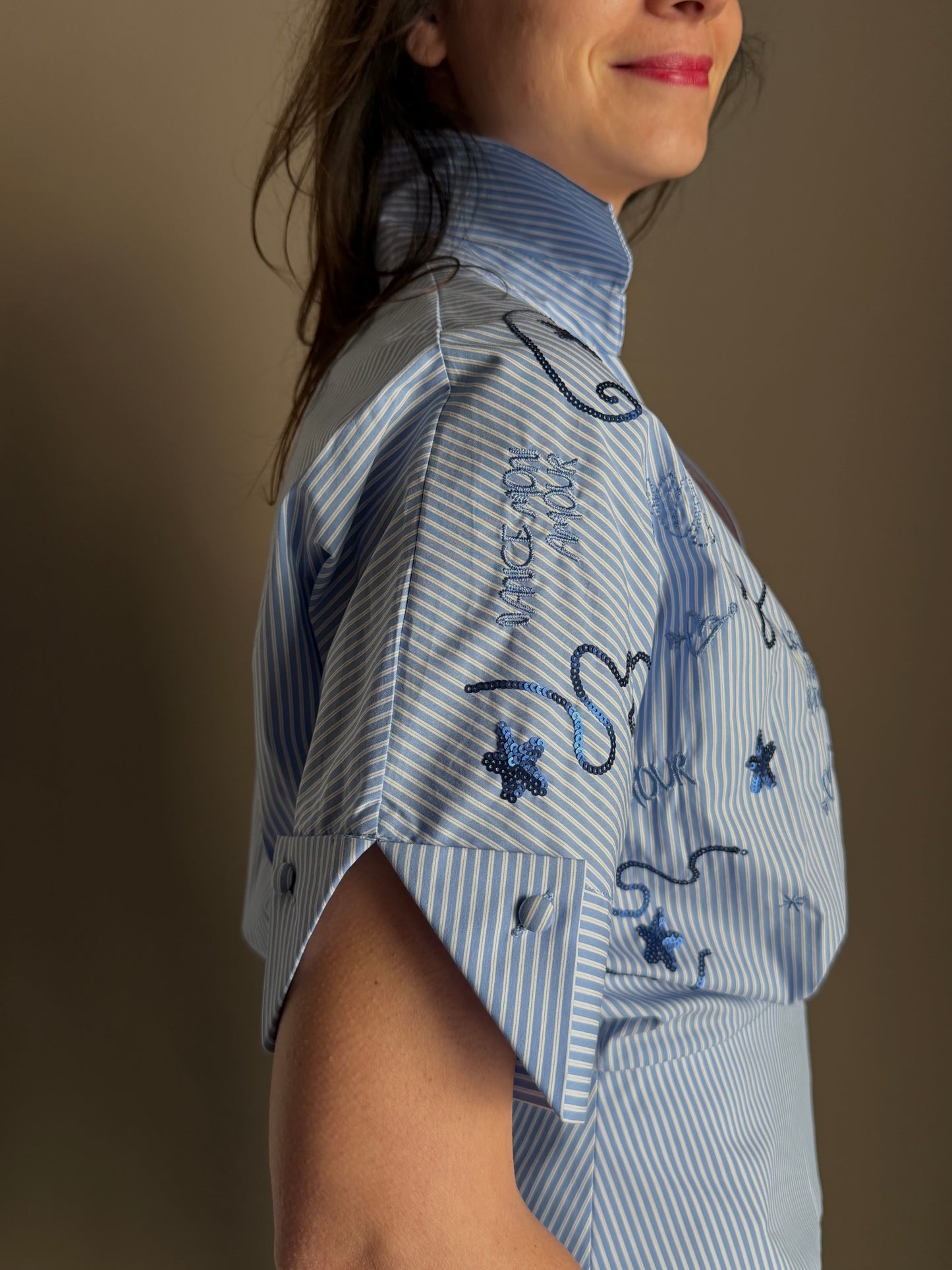 Camicia a righe con ricami preziosi