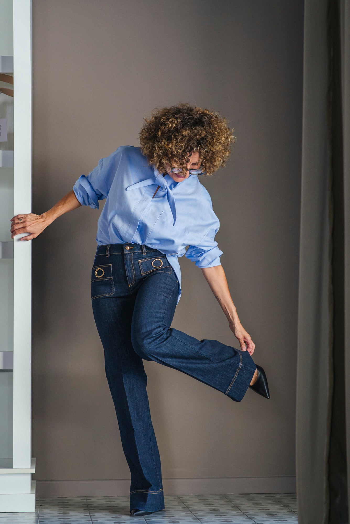 Pantalone denim Flare in tessuto Candiani