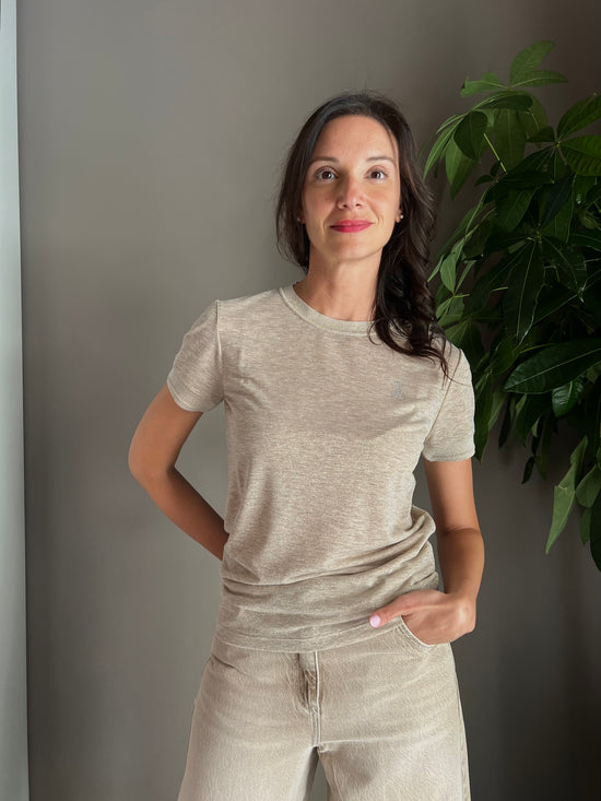 Maglia in viscosa e lurex beige