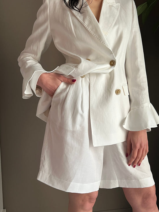Bermuda in misto lino bianco