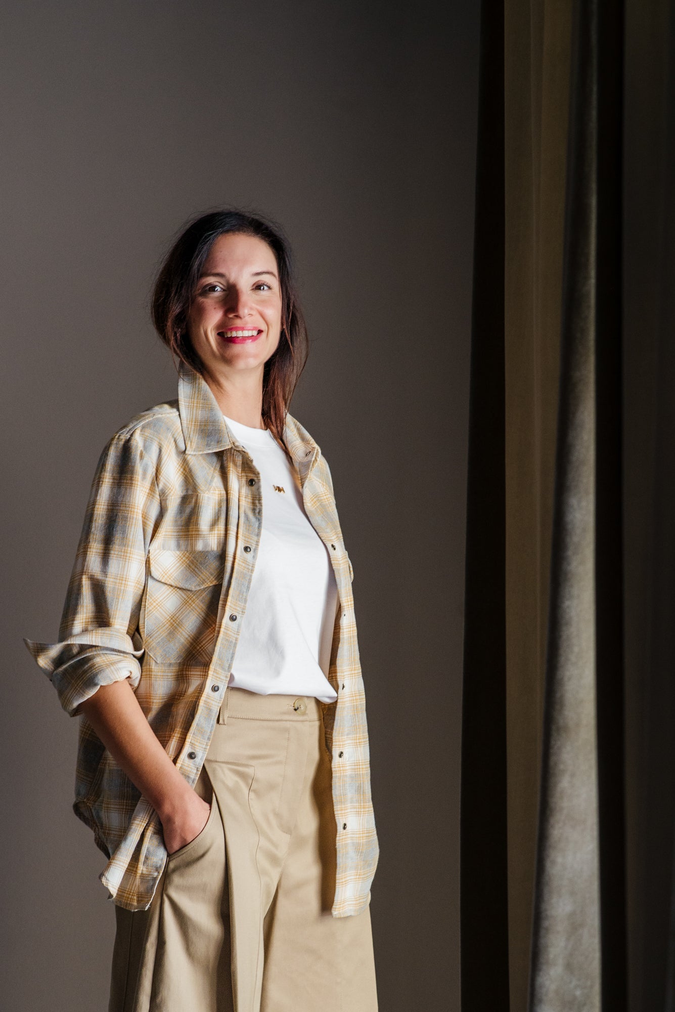 Camicia in flanella So Allure senape grigio
