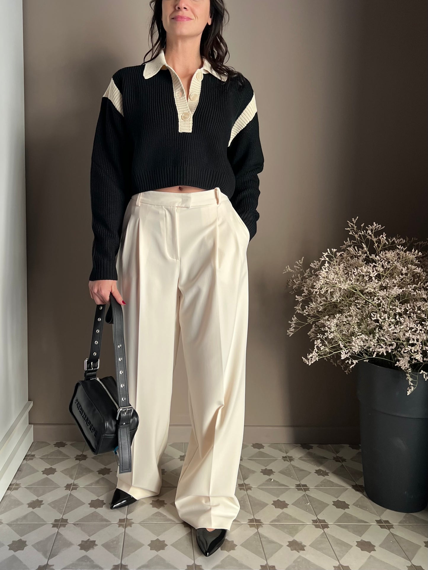 Maglia polo crop a costine