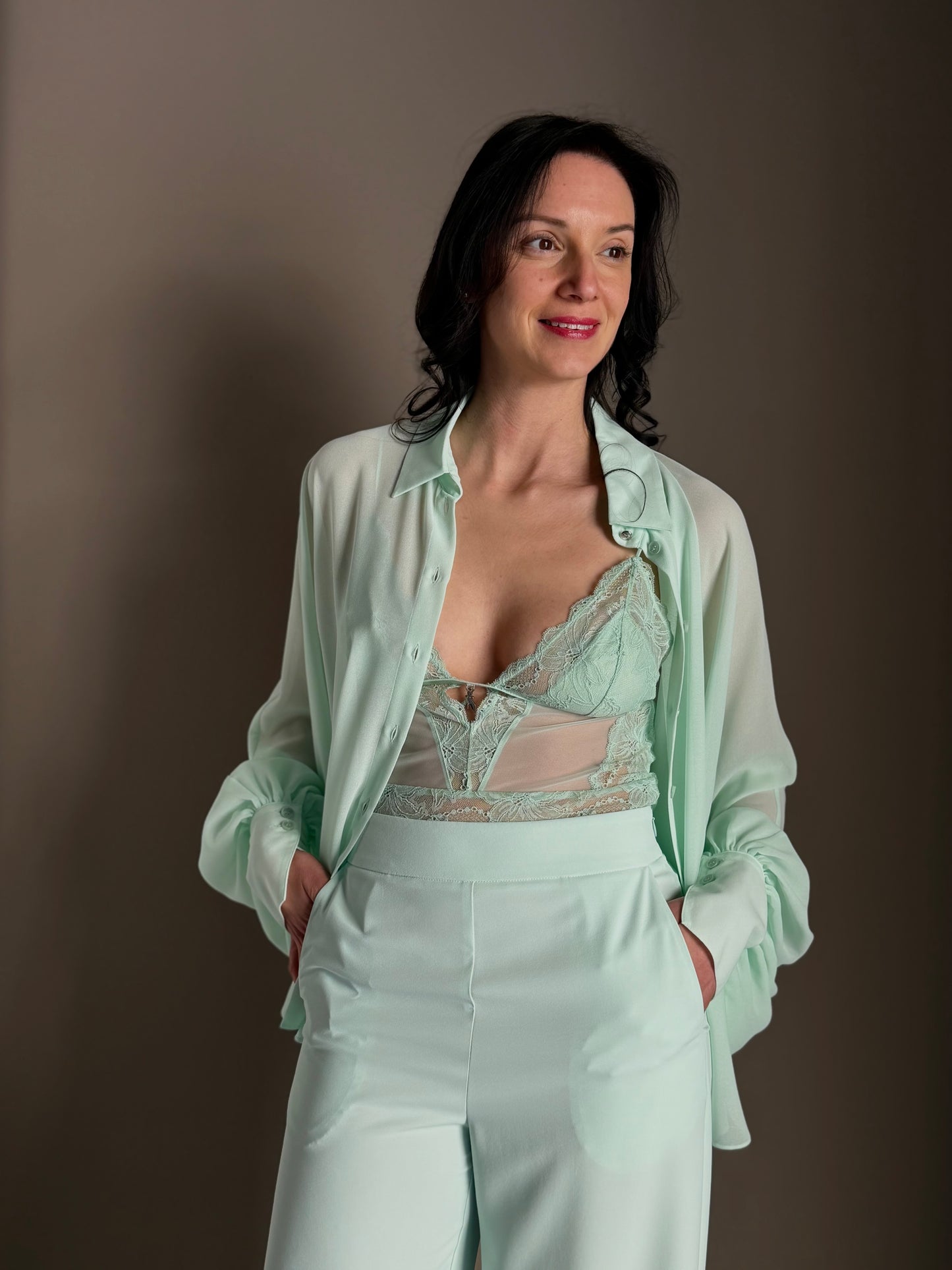 Top in pizzo Light Aqua