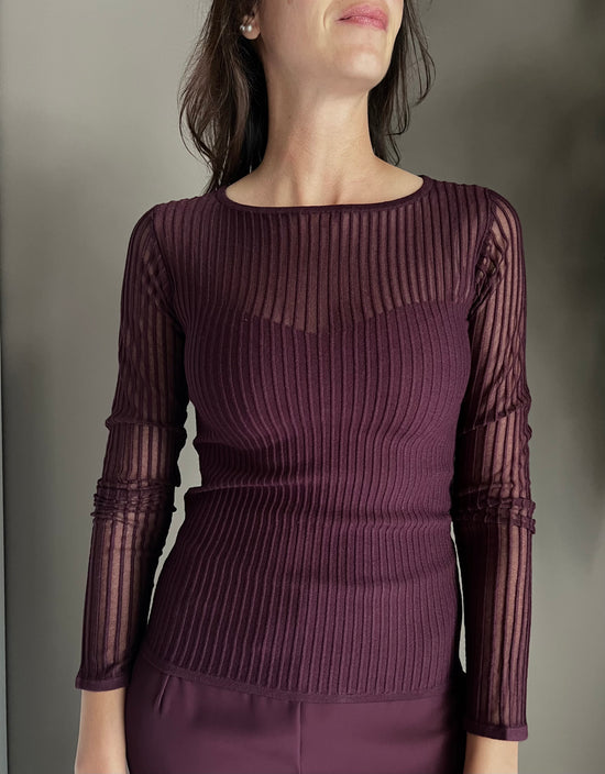 Maglia a costine trasparente purple