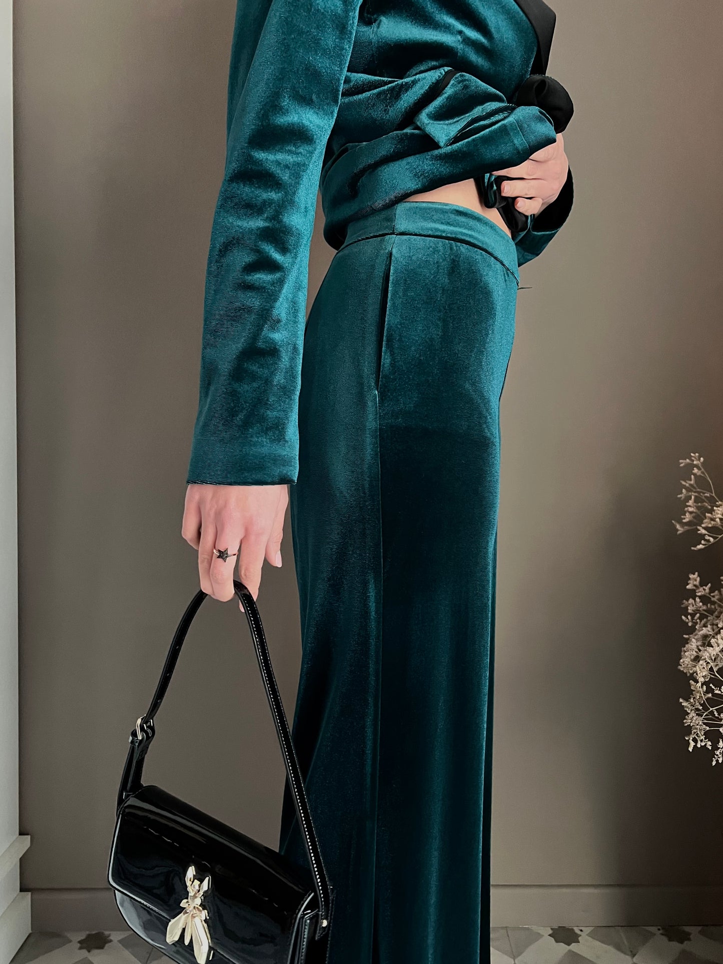 Pantalone a palazzo in velluto gree
