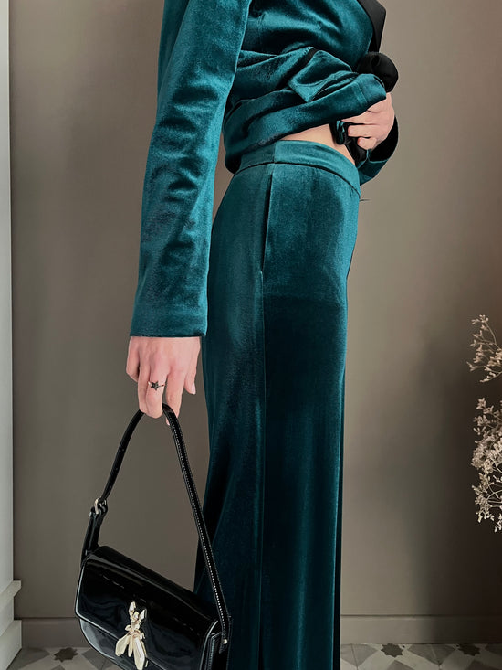 Pantalone a palazzo in velluto gree
