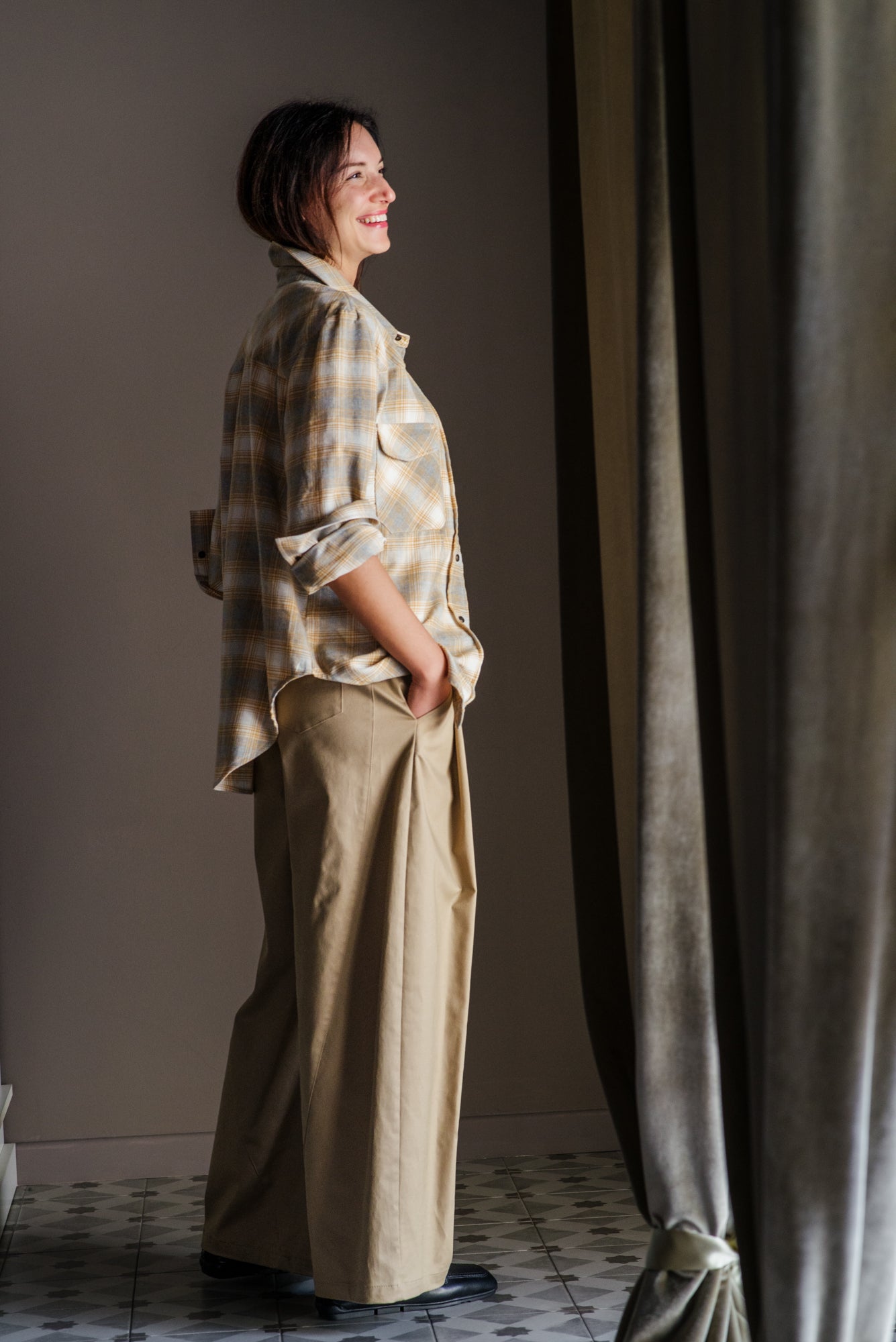 Camicia in flanella So Allure senape grigio