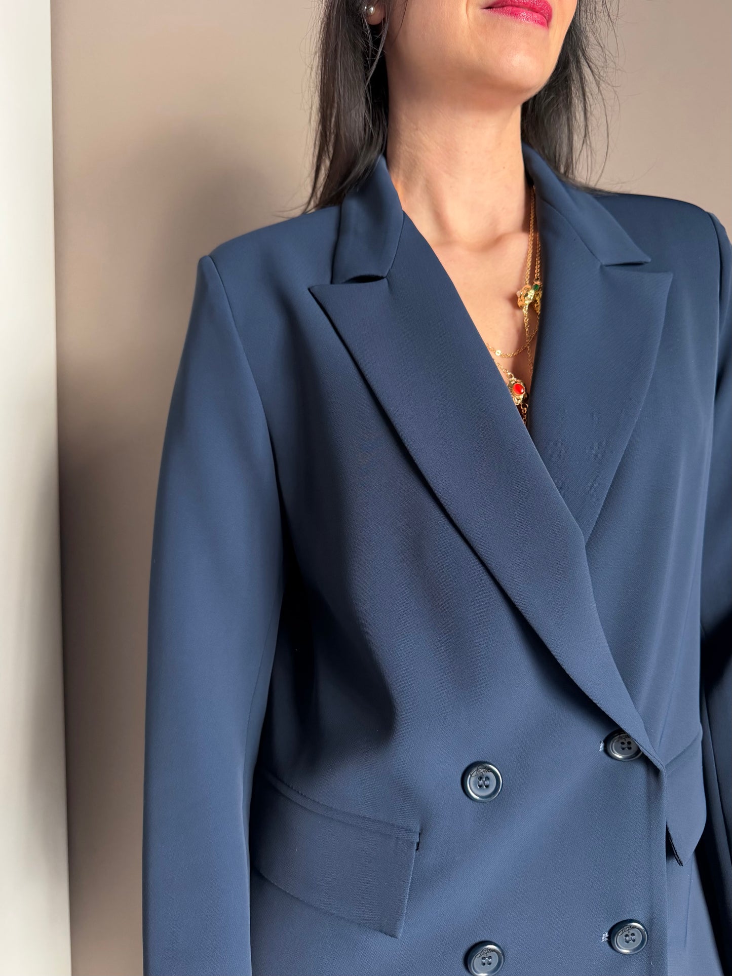 Giacca doppio petto in crepe Navy