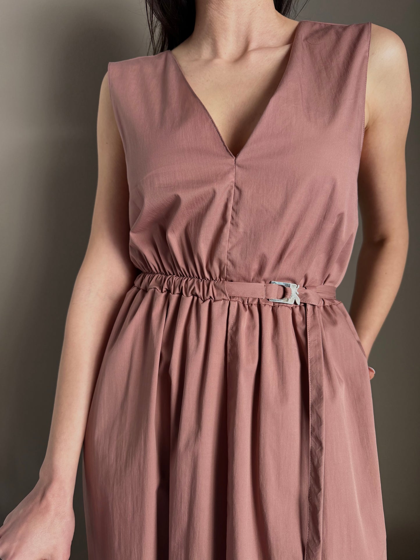 Abito midi in popeline di cotone terracotta