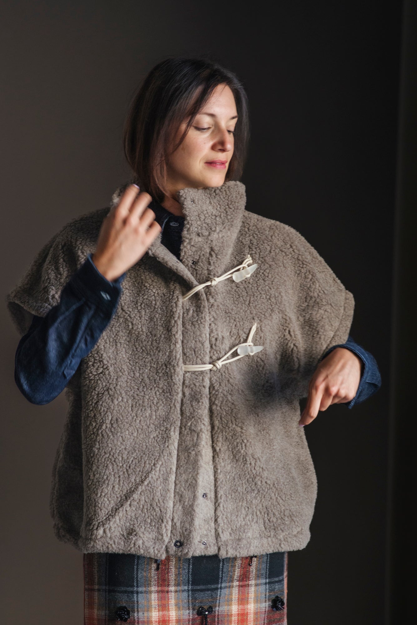 Gilet Oversize in Lana e Sherpa Taupe
