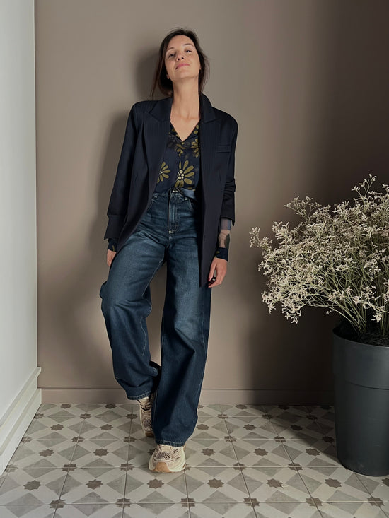 Giacca gessata over in punto stoffa navy