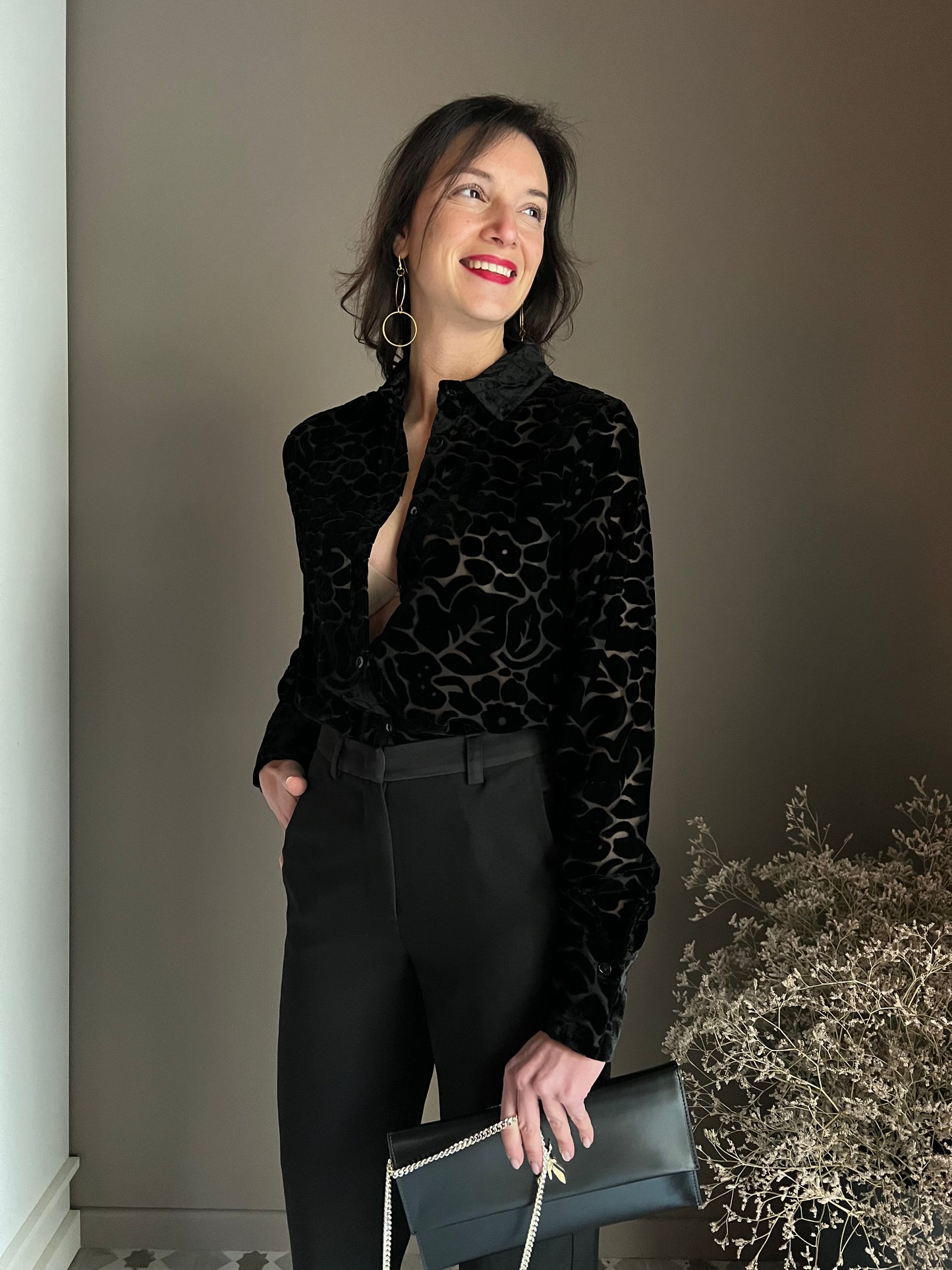 Camicia a body in velluto flocking