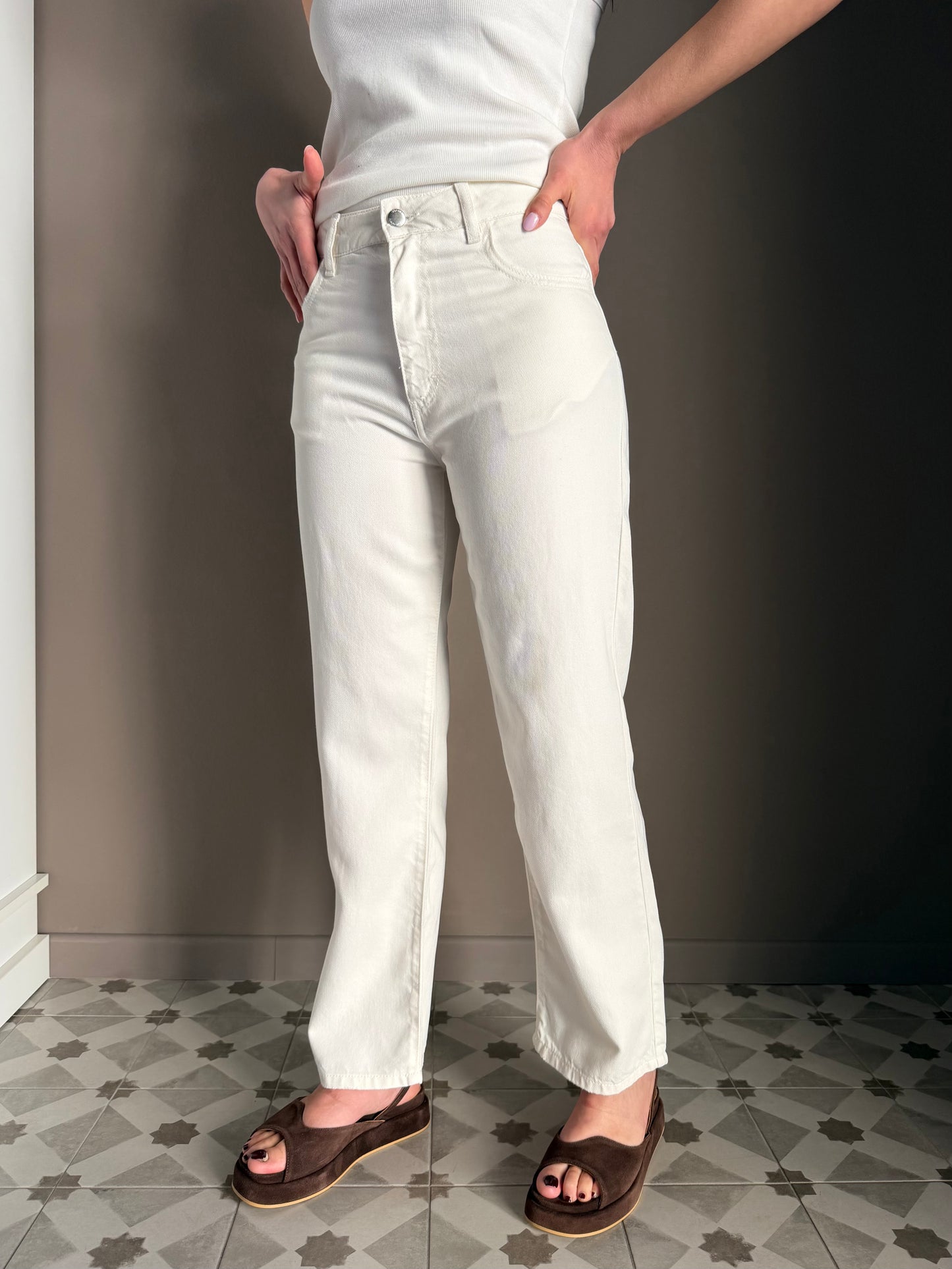 Pantalone crop in cotone bianco -Jill