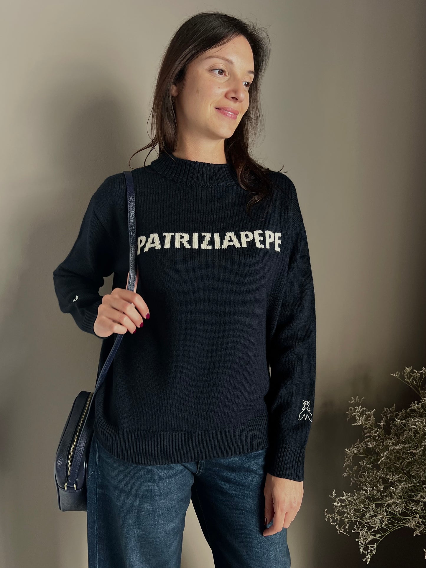Maglia girocollo con logo blu